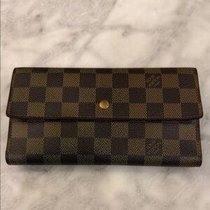 Louis Vuitton Brown Damier Canvas Long Wallet with Gold-Tone Snap